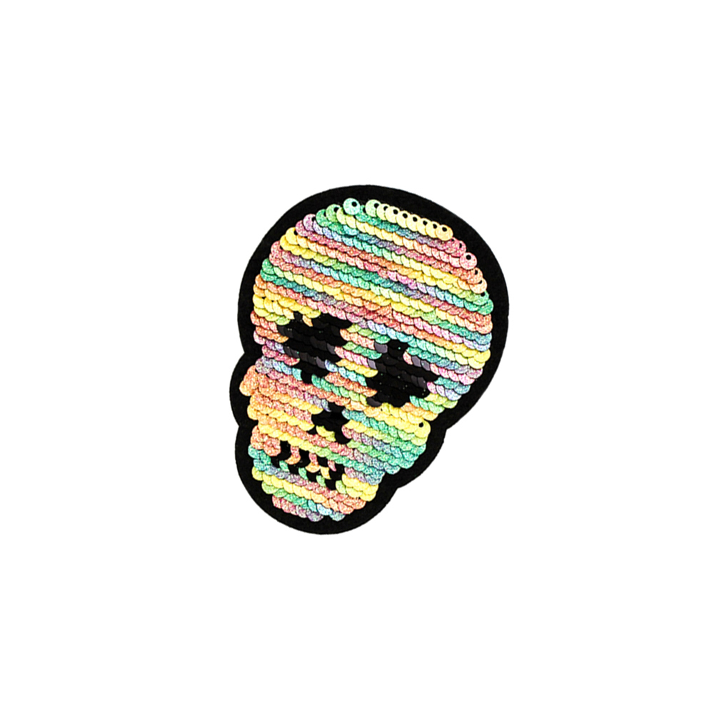 Аппликация клеевая пайетки двусторонняя Череп Блестки 7*10см разноцветные пайетки /серебро и черные пайетки, шт. Аппликации клеевые Пайетки