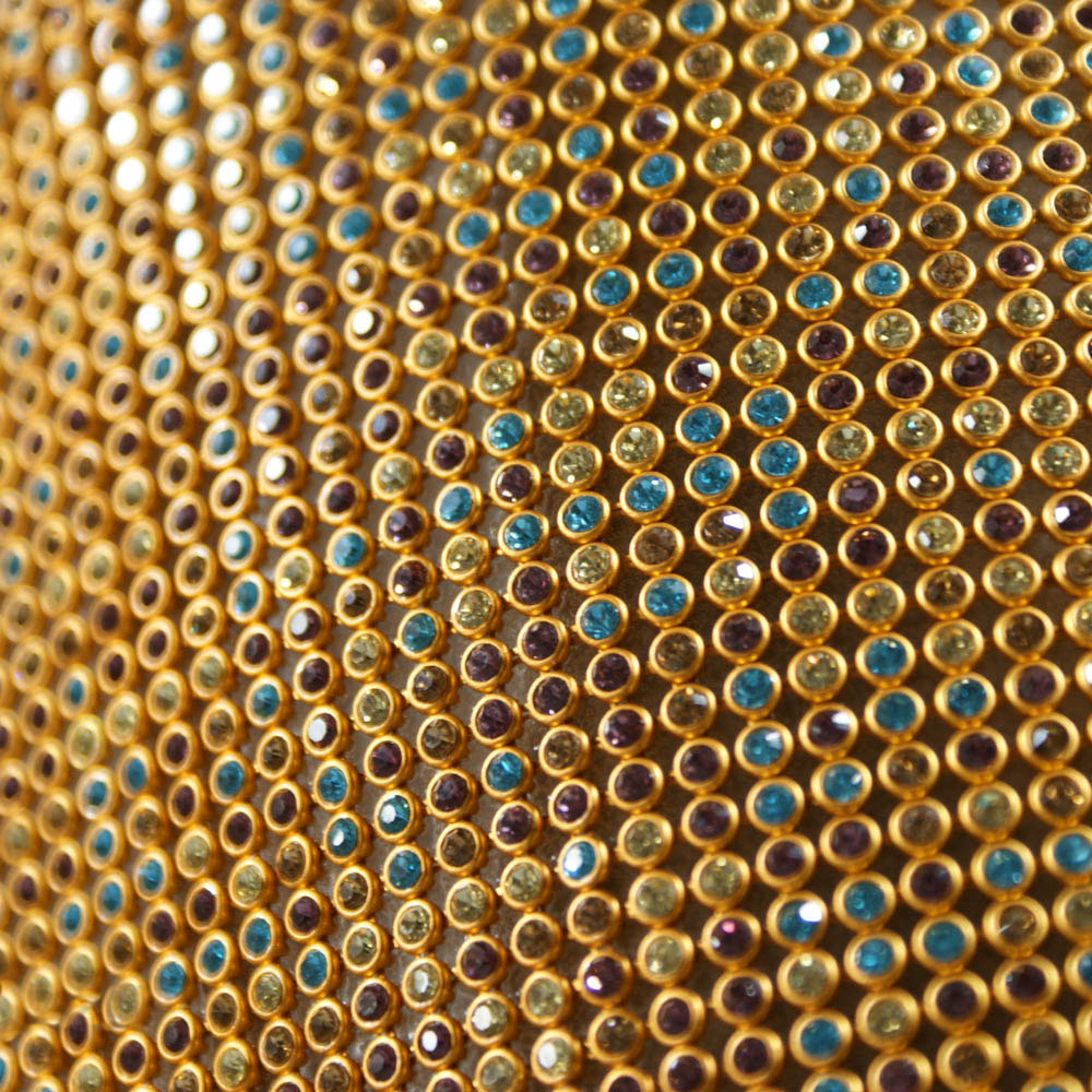 Стразы полотно клеевые №4а Сетка золото, топаз, аметист, голубой, светло-оливковые камни 3мм 45*120, 1лист. Полотна из страз