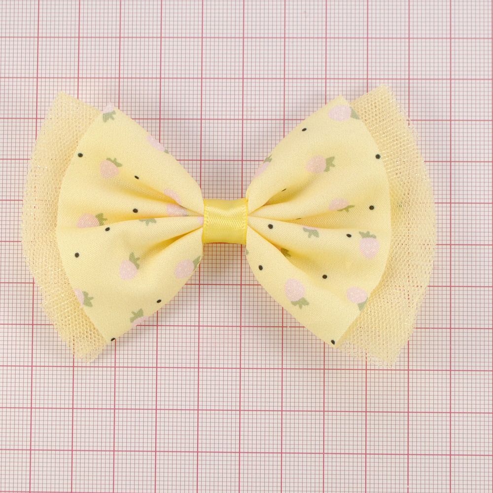 Аппликация тк. приш. дет. бант с клубничками 6*10см, желт., роз., шт. Аппликации Пришивные Цветы Банты