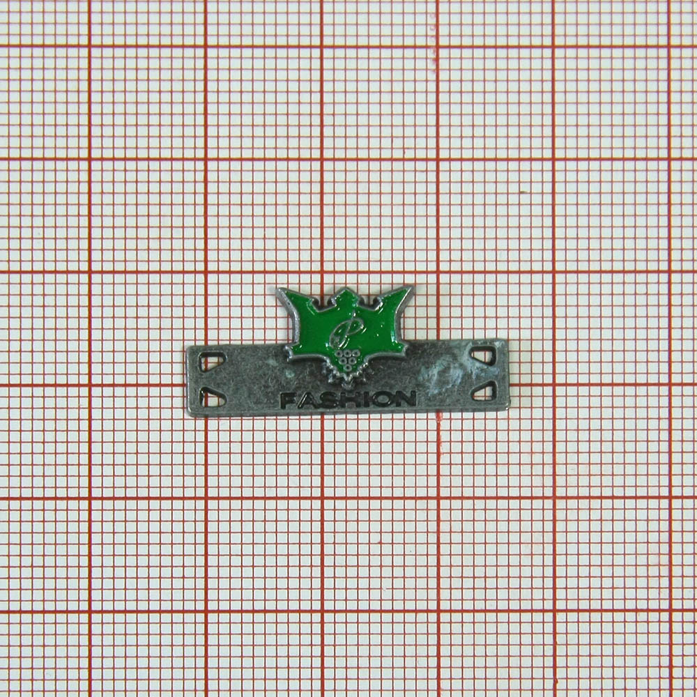 Лейба металл Fashion Табличка КОРОНА antik zink, зеленая эмль, 28*12мм. Лейба Металл