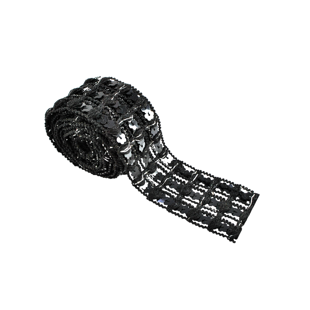 Тесьма пайет. 3,3см № 5/черный, фигур/10м. Тесьма Разное