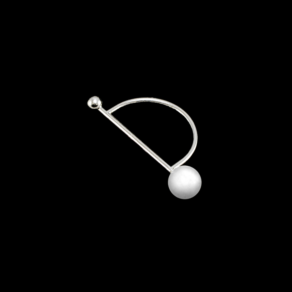 Брошь металл Жемчуг Транспортир 7,5*4,5см NICKEL, белый жемчуг. Броши