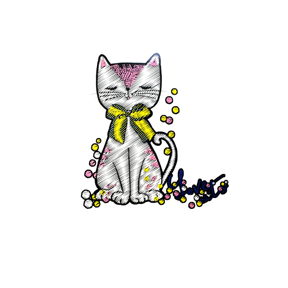 Термоаппликация Кот, бант желтый 16*15см, белый, розовый, желтый, шт. Термопереводки Детские