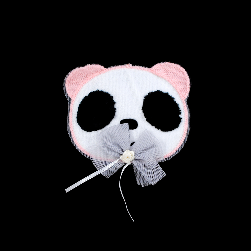 Аппликация вязаная пришивная Панда с бантом, 15*14,5см, белый, черный, розовый, шт. Аппликации Пришивные Кружевные Вязаные