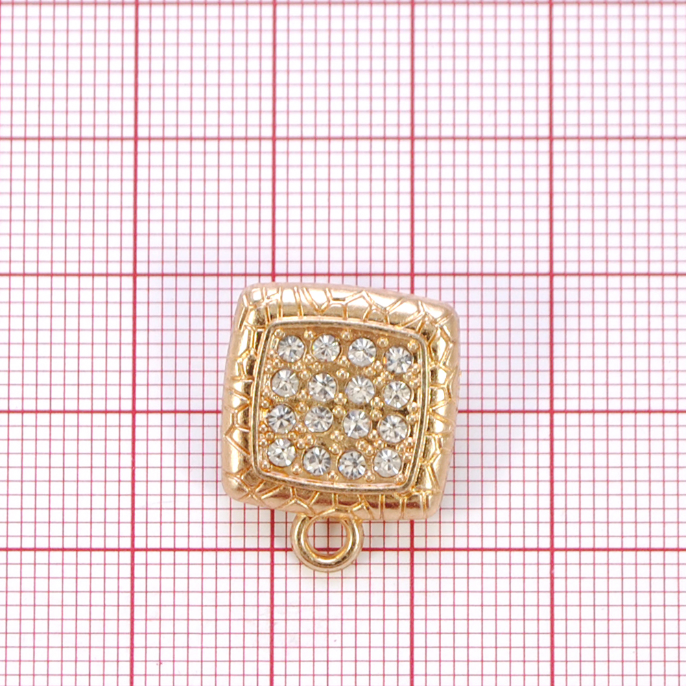 Подвеска металл Квадрат со стразами, 1,7*1,7см, зол., камни АА, шт. Подвески