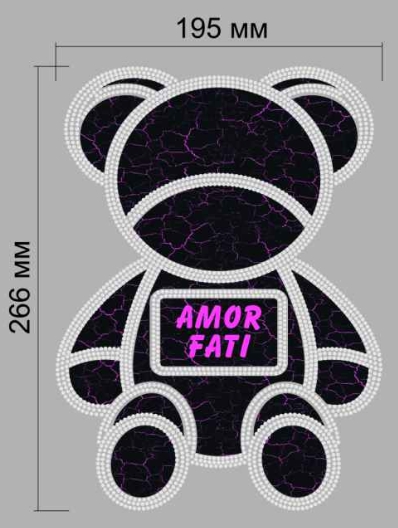 Аппликация композит, Мишка Amor, 19,5*26,5см, DTF флуоресцент, стразы SS6 серебро 62581, шт. Аппликация композит