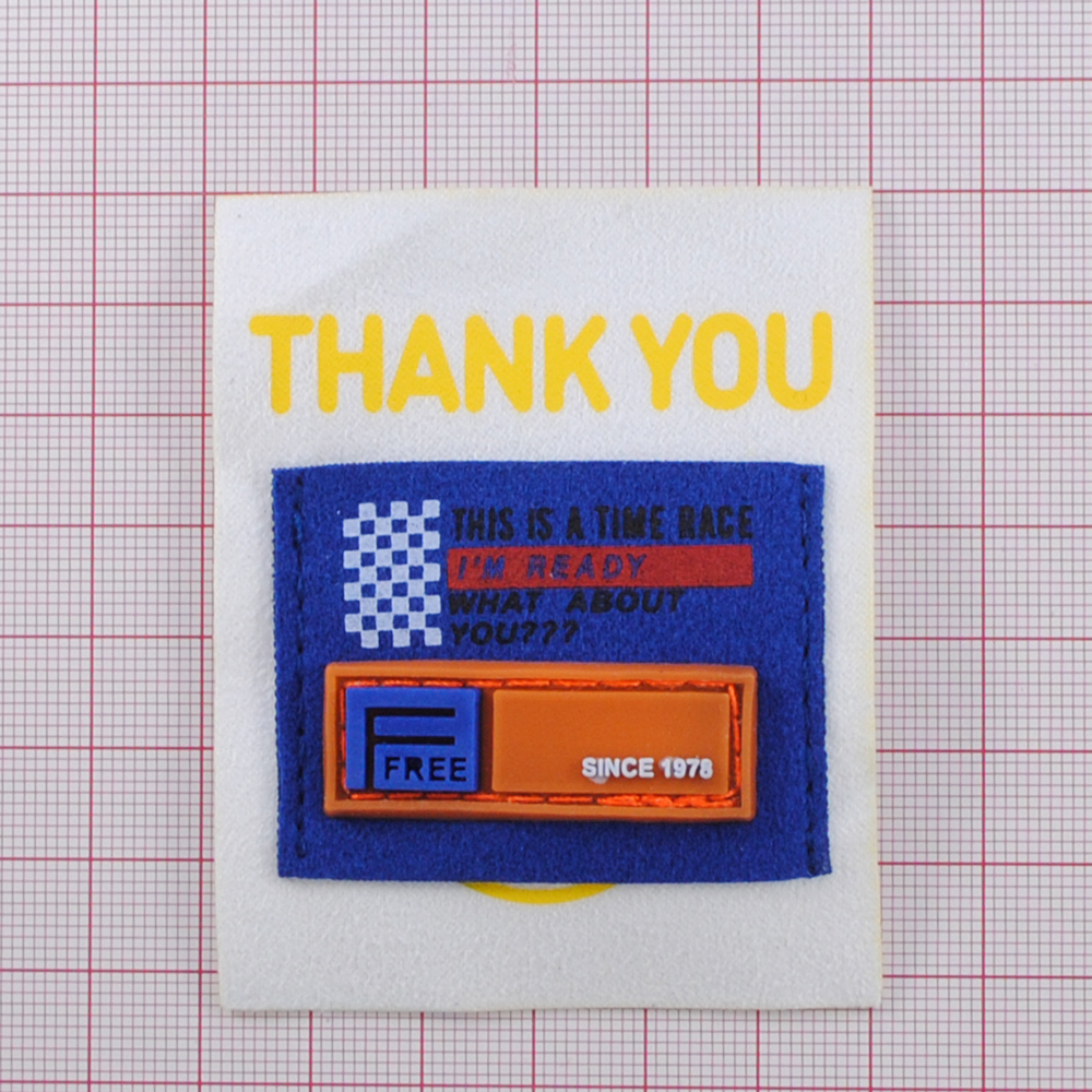 Лейба ткань Thank you, 6*7,5см, белый, синий, оранжевый, вставка резина, шт. Лейба Ткань