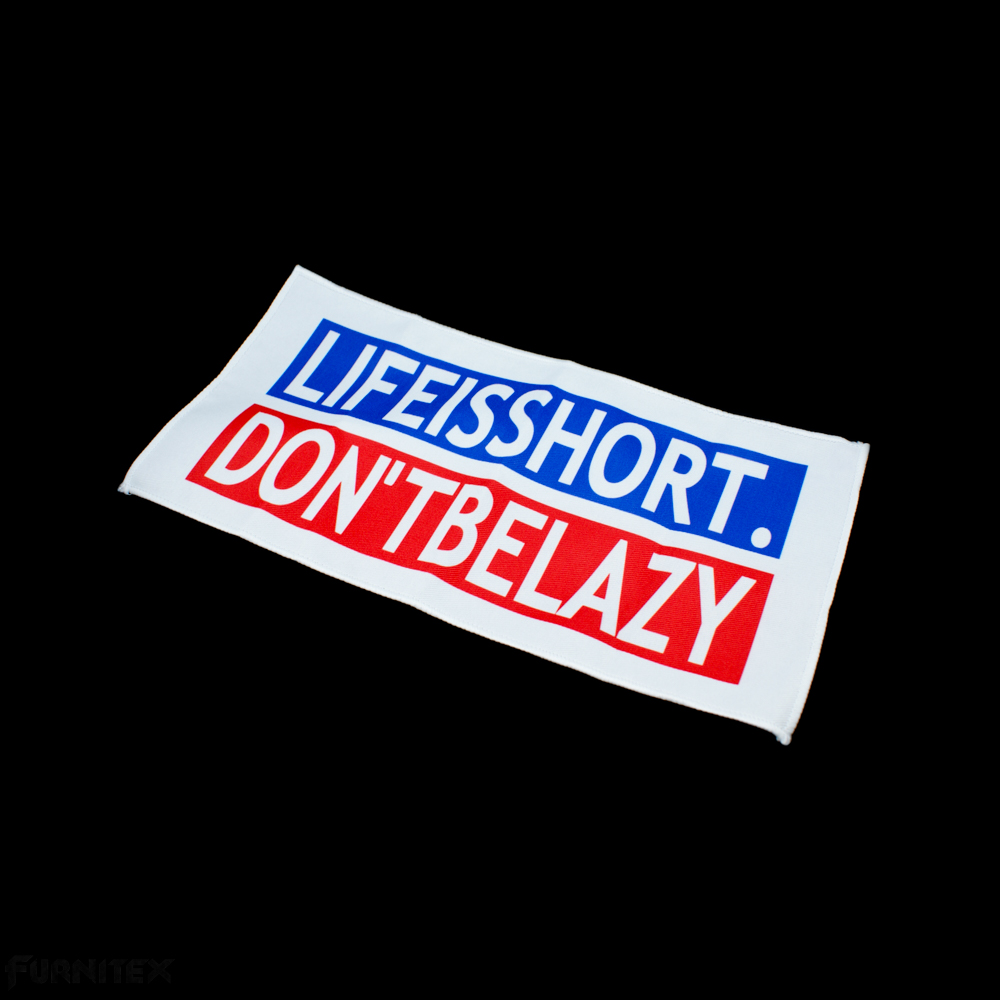 Нашивка тканевая LIFEISSHORT 29,7*14,7см белая, синий, красный, белый оверлок, шт. Нашивка Вышивка, Ткань