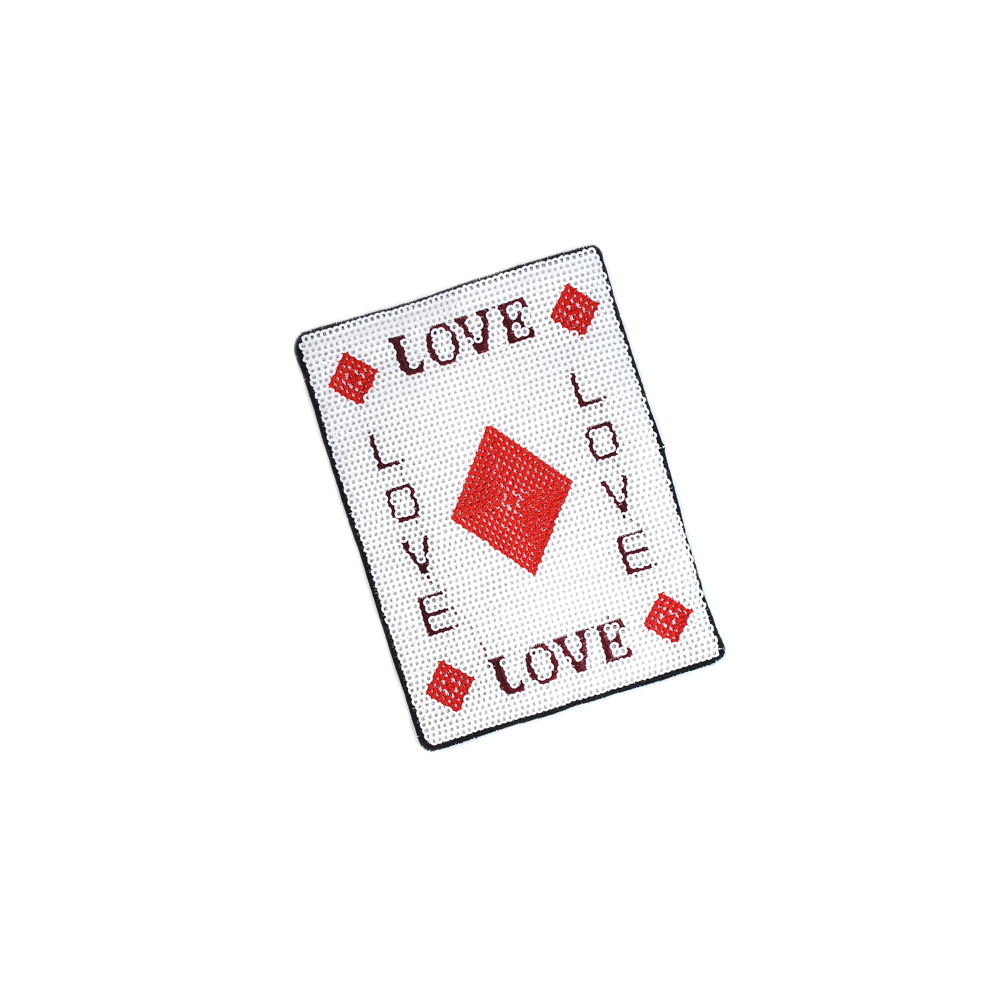 Аппликация пришивная пайетки Игральная Катра LOVE Бубна 14*10см белый, красный, шт. Аппликации Пришивные Пайетки