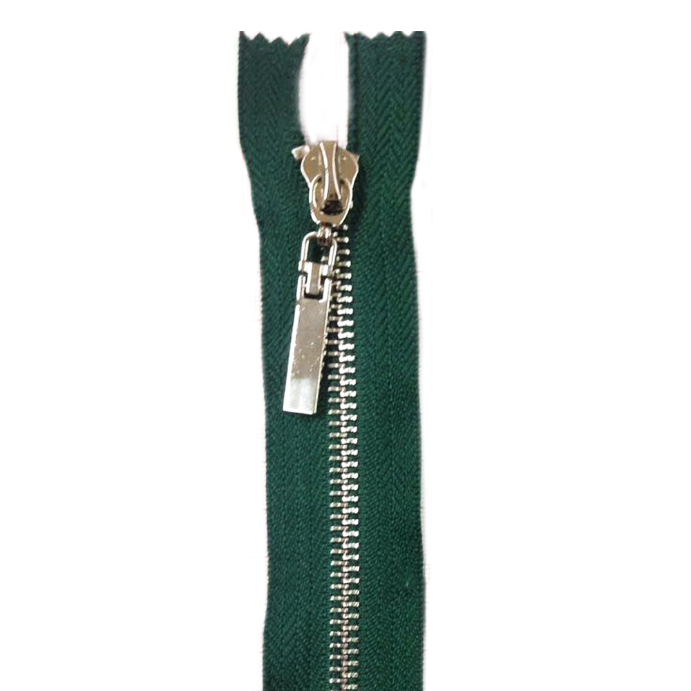 Змейка металлическая №5 120см, О/Е, Nickel и темно-зеленая ткань, двусторонняя, шт. Змейка Металл