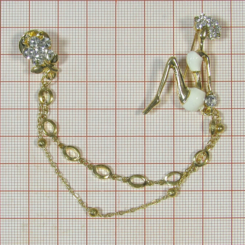 Брошь Африканка 40*90мм, GOLD, белые камни, белая эмаль, шт. Броши