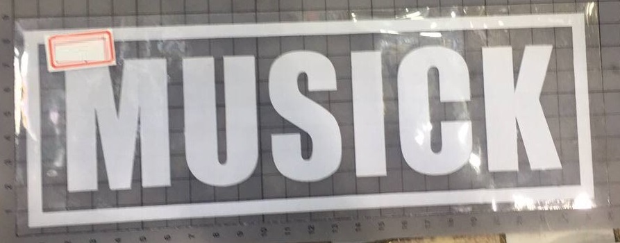 Аппликация клеенка пришивная MUSICK, 9*25см, белые буквы и белая рамка, черный фон, шт. Аппликации Пришивные Резина, Силикон
