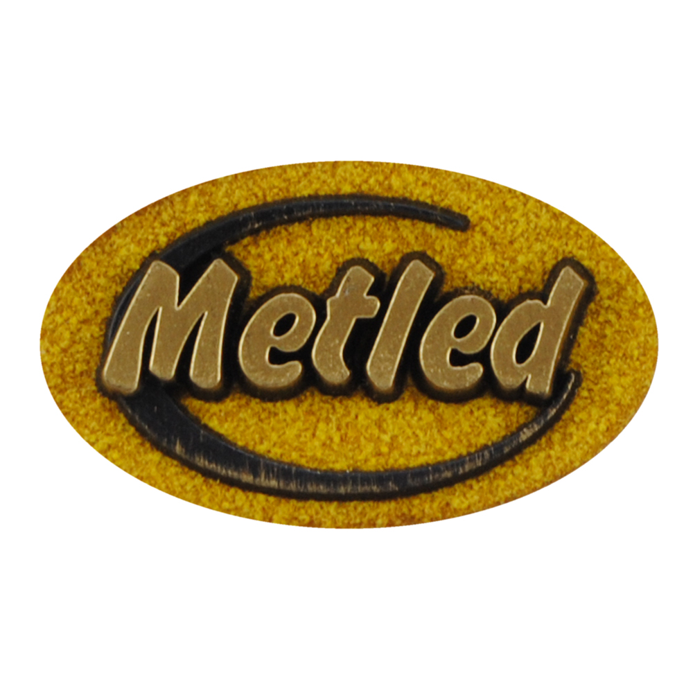 Лейба к/з Metled, 3,5*2см, овал, жёлтый фон, напыление, шт. Лейба Кожзам