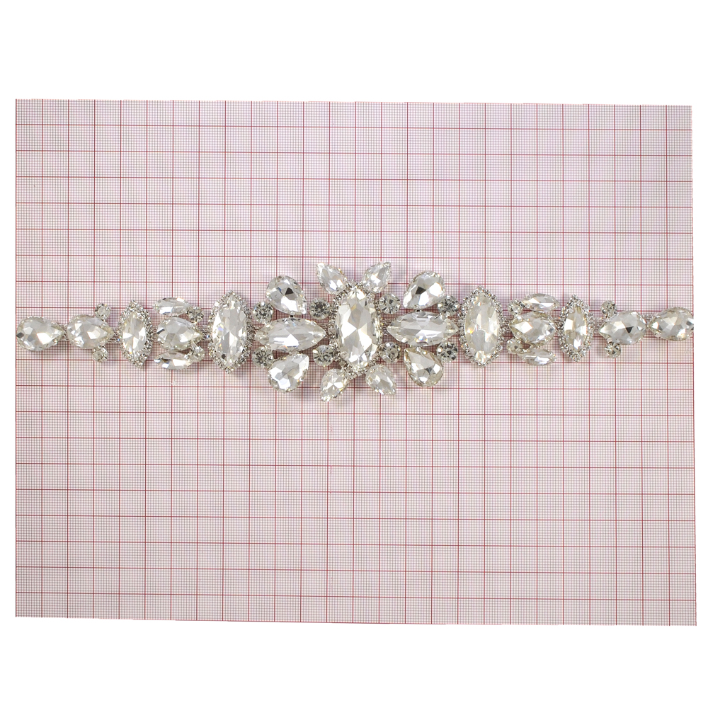 Декор стразы Цветок, 25*5см, никель, белые камни, шт. Тесьма из страз