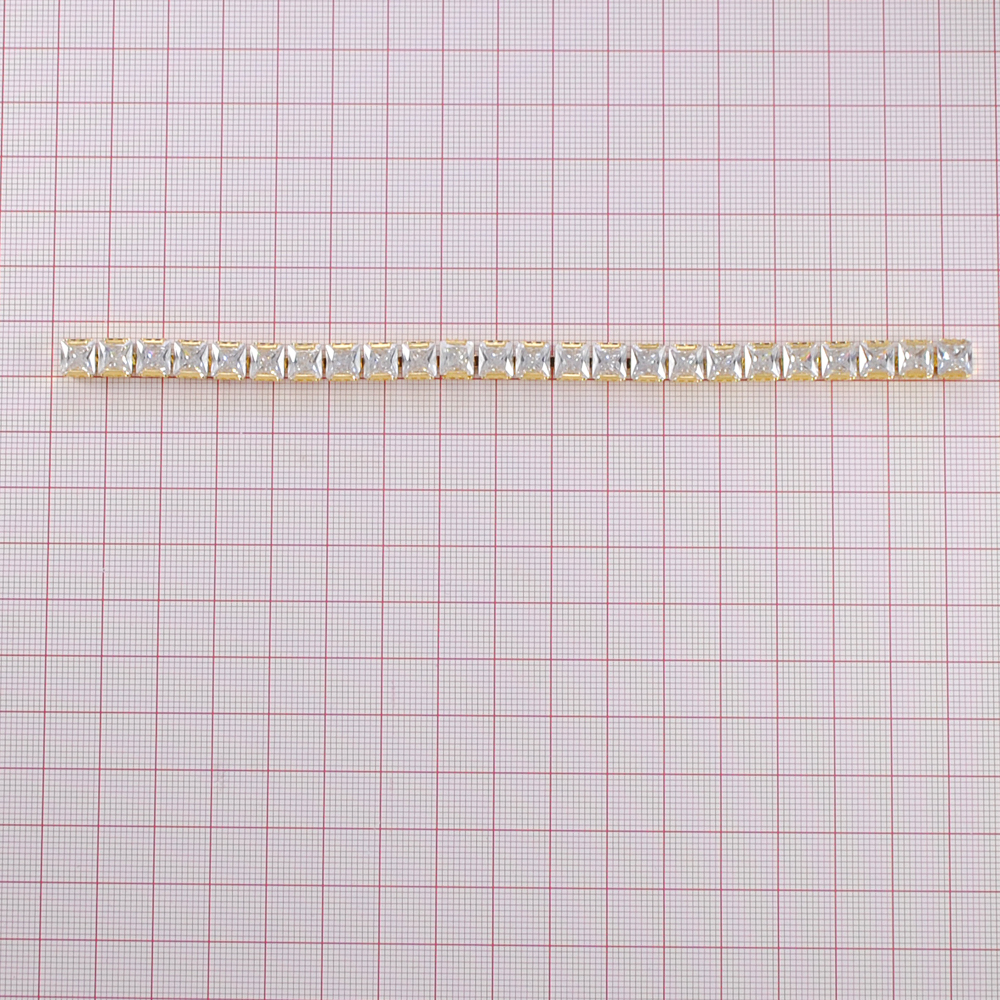 Тесьма стразы, один ряд, 6*6мм, золото, белый, ярд. Тесьма из страз