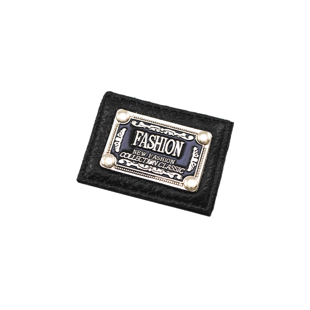 Лейба кожзам Fashion NEW Fashоn 40*29мм черная, металл пластина old silver. Лейба Кожзам