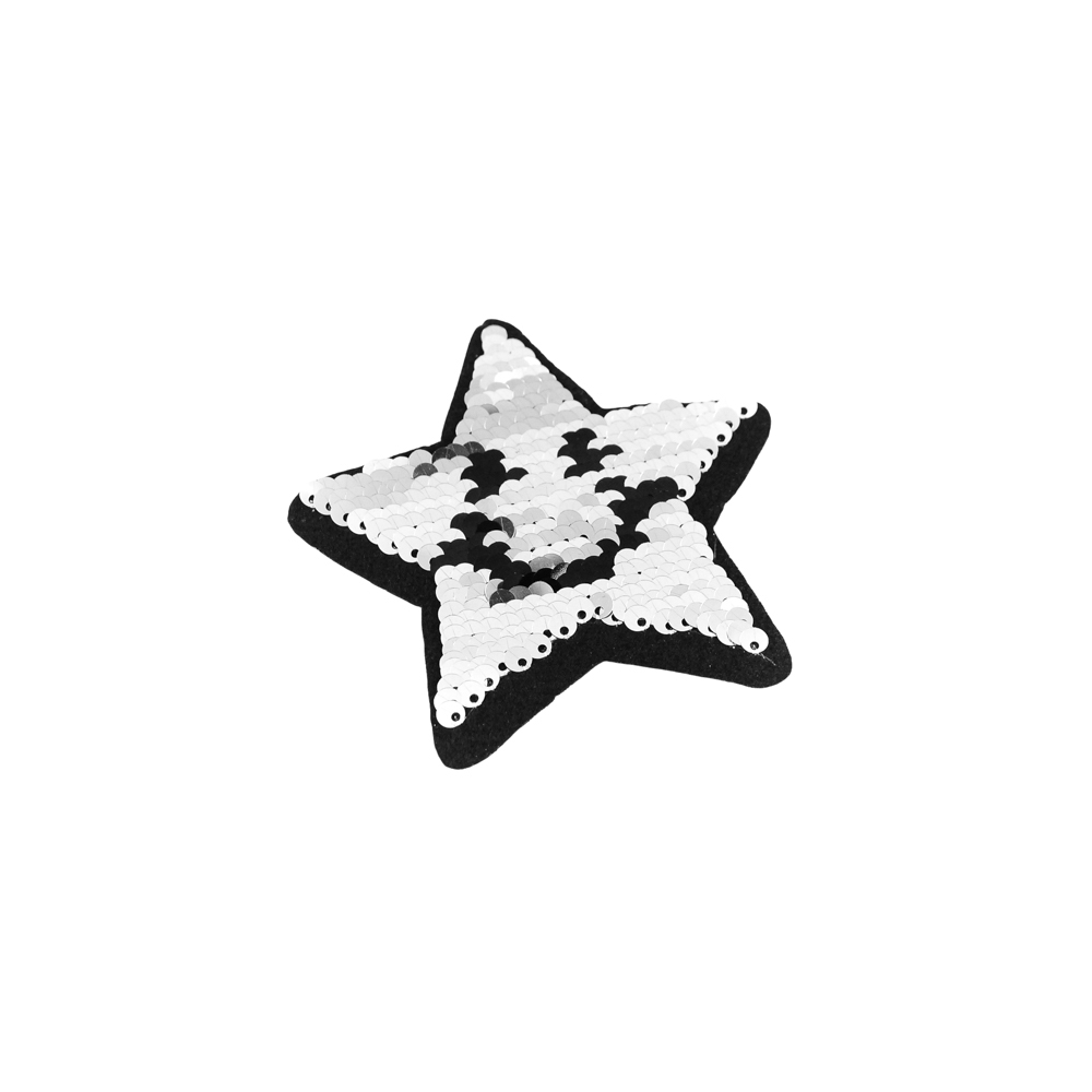 Аппликация клеевая пайетки двусторонняя Звезда Улыбка серебро, 9*9см, шт. Аппликации клеевые Пайетки