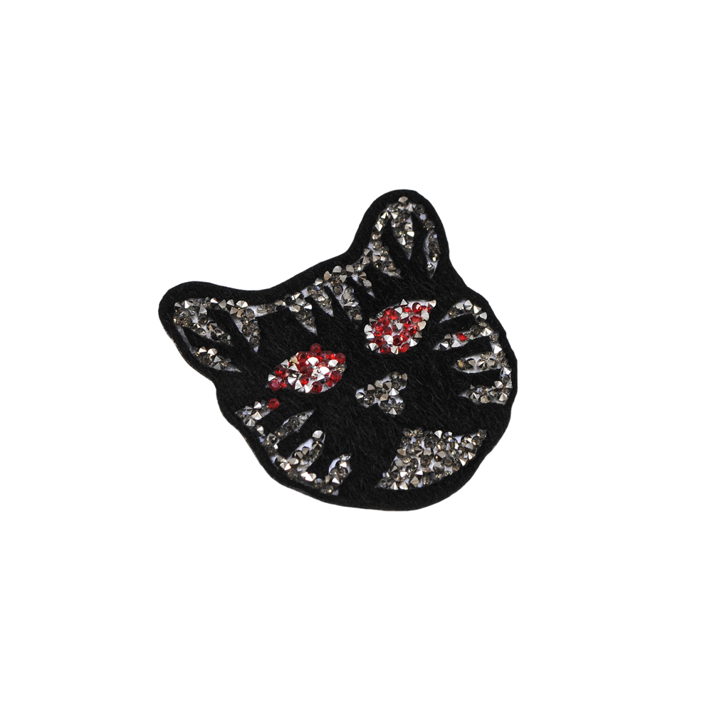 Аппликация клеевая стразы Тигренок 9*8см черный, камни дымчатый белый, красный, шт. Аппликации клеевые Стразы комб.