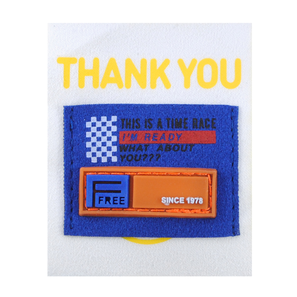 Лейба ткань Thank you, 6*7,5см, белый, синий, оранжевый, вставка резина, шт. Лейба Ткань