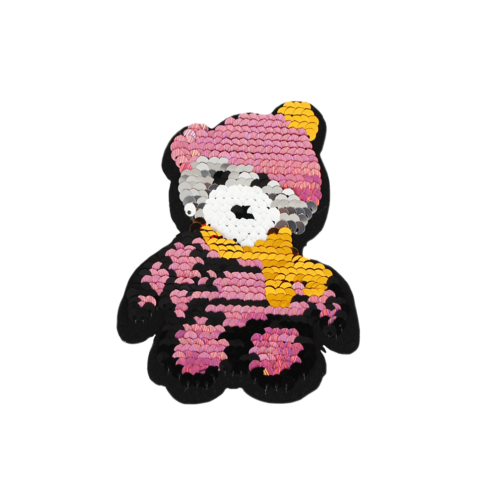 Аппликация клеевая пайетки двусторонняя Медведь 11,5*9см, черный, белый, красный, пудра, серебро, хамелеон, шт. Аппликации клеевые Пайетки