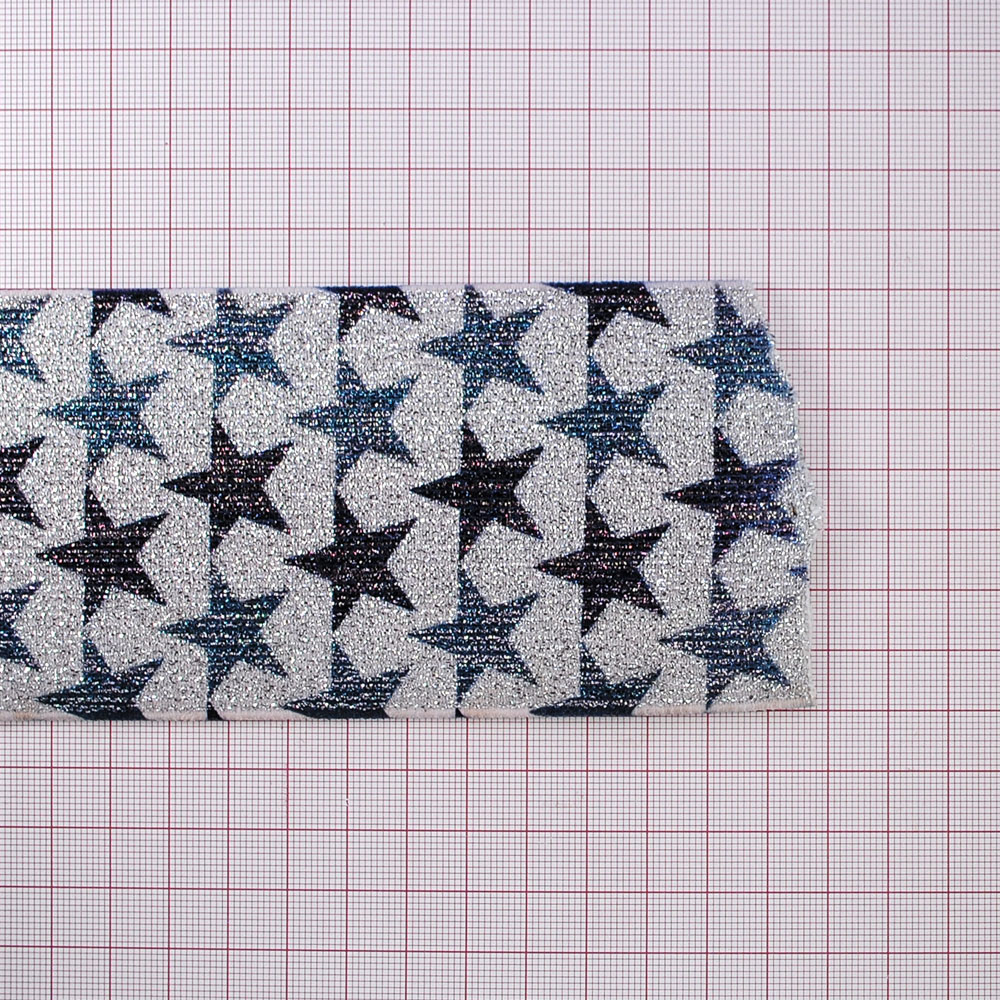 Резинка №42, 7,5см, Звезды, черная, люрекс серебро, ярд. Резинка