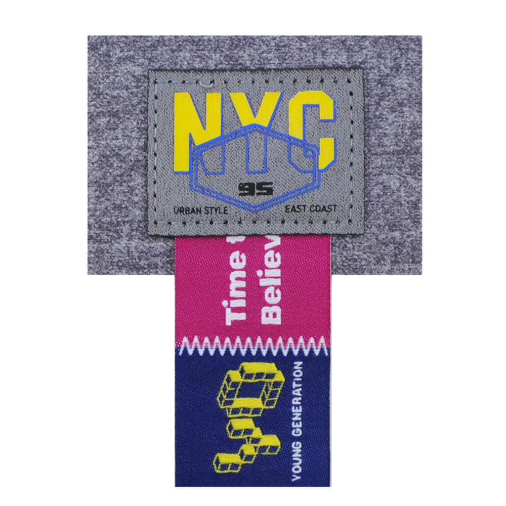 Лейба к/з и ткань NYC 95, 7*5см (флажок 4,4см), сер., роз., син., желт., шт. Лейба Ткань