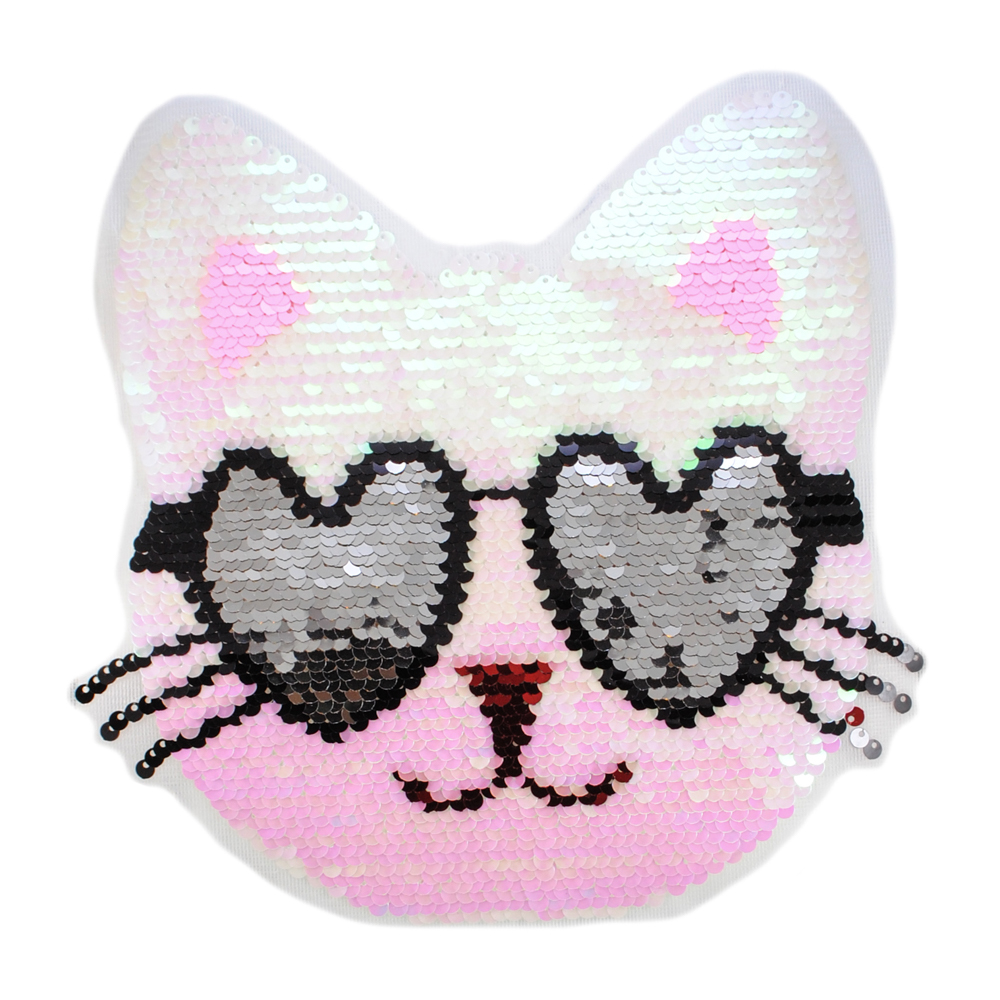 Аппликация приш. пайетки реверс. кот в очках 19*21см, цветная, шт. Аппликации Пришивные Пайетки