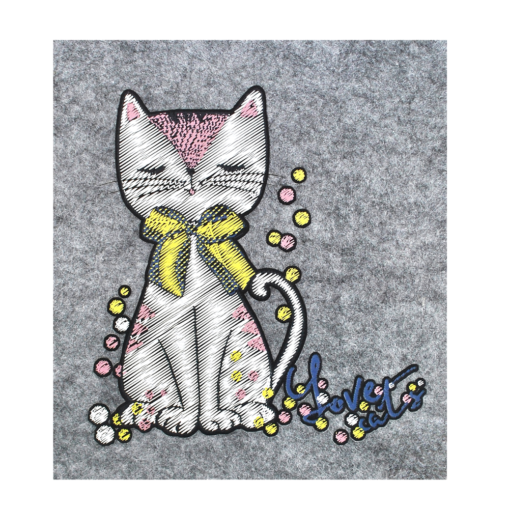 Термоаппликация Кот, бант желтый 16*15см, белый, розовый, желтый, шт. Термопереводки Детские