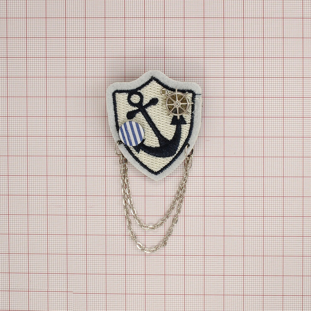 Брошь № 04 вышитый якорь, подвеска штурвал, цепи, шт . Броши