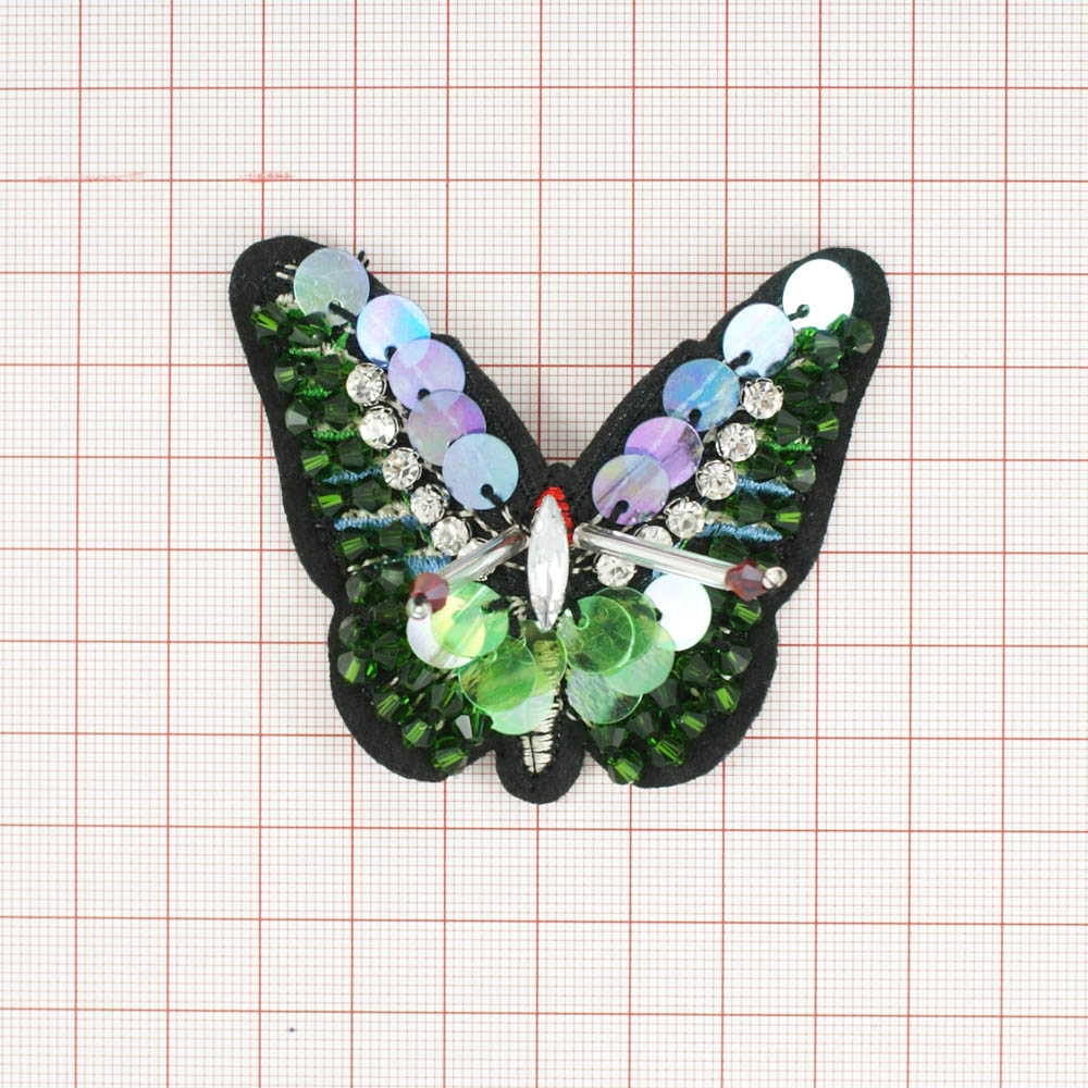 Аппликация пришивная пайетки Бабочка Attacus atlfs 8*6см разноцветные паетки, белые стразы, шт. Аппликации Пришивные Пайетки