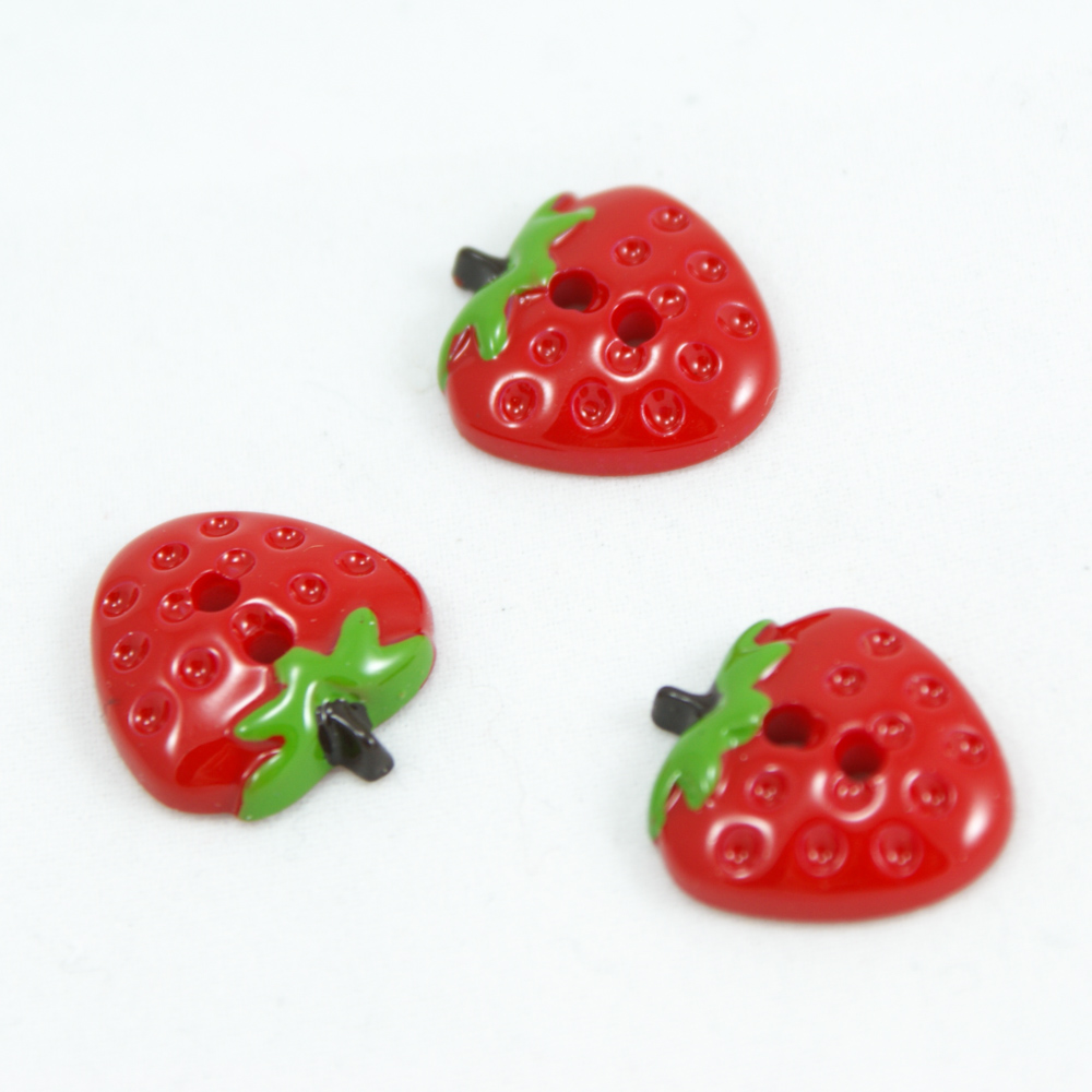 Пуговица детская CD-067 Клубничка красная, зеленый 17,8мм, шт. Пуговица Детская