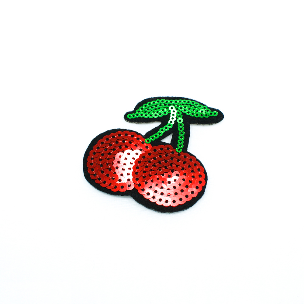 Аппликация клеевая пайетки Вишенки 7,5*6см зеленые, красные пайетки, шт. Аппликации клеевые Пайетки