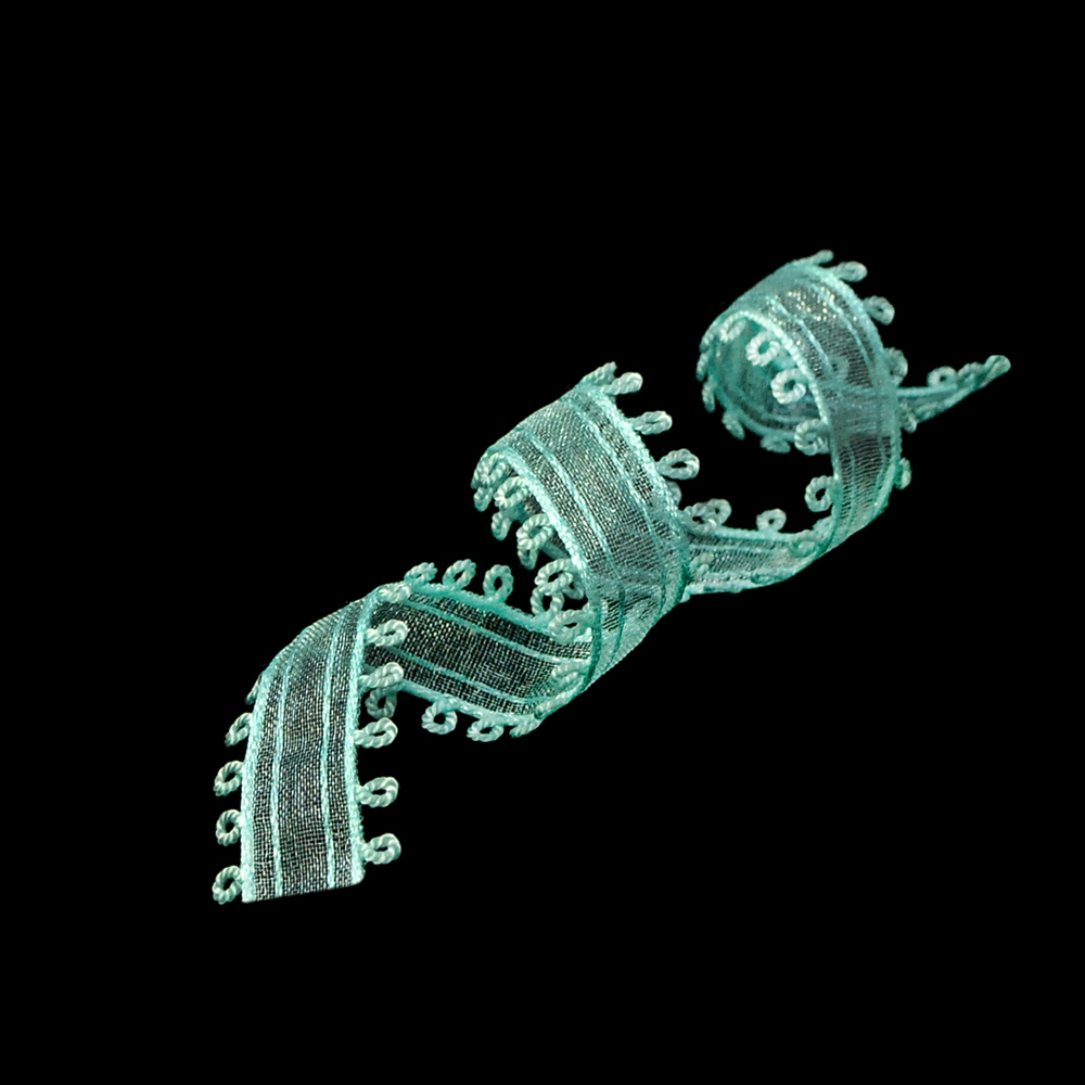 Тесьма органза с петельками 2,5см бирюзовый, 100ярд. Тесьма