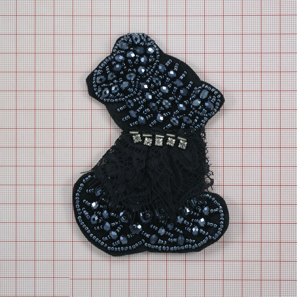 Аппликация декор, 83*120мм, черн. флиз. бабочка т.синий бисер, бусины. Аппликация Декор