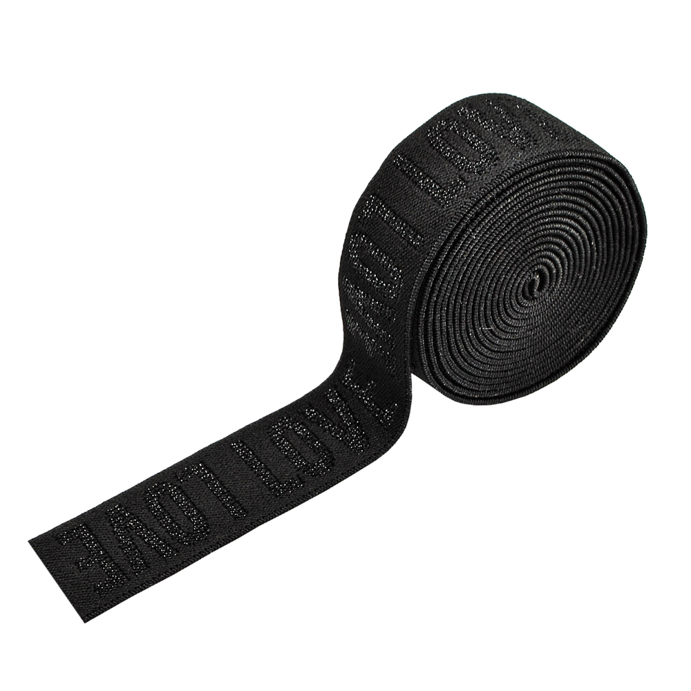 Резинка тканевая LOVE, 3 см, черный, черный люрекс, ярд. Резинка