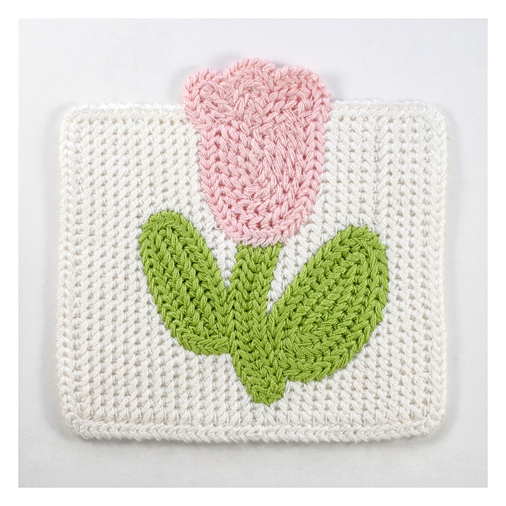 Аппликация тк. приш. дет. карман вязаный, тюльпан, 10,5*10,5см, бел, роз., зел., шт. Аппликации Пришивные Кружевные Вязаные
