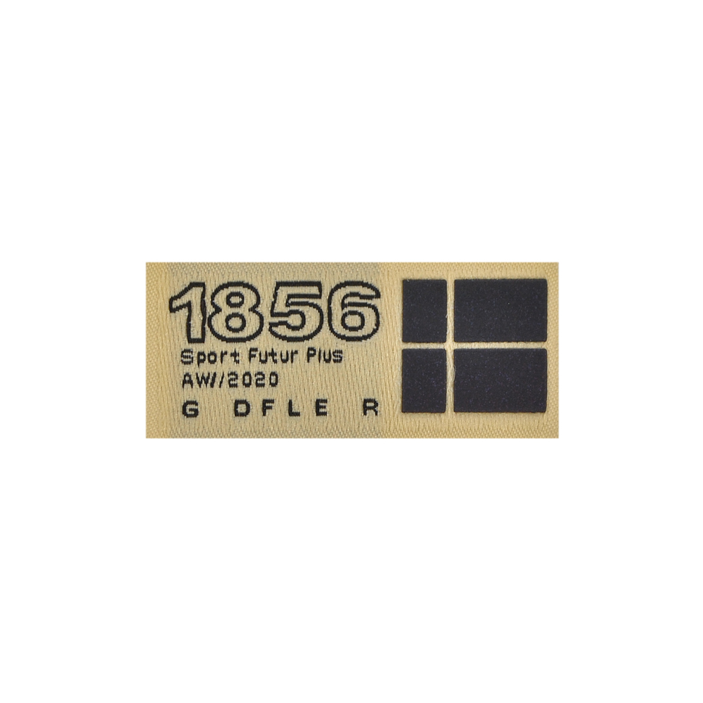 Лейба тканевая со светоотражающим лого 1856, 5,2*2,3см, бежевый, черный,  шт. Лейба Ткань