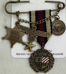 Булавка Медаль Royal Scots, черный, белый, красный, бронза, шт. Булавки