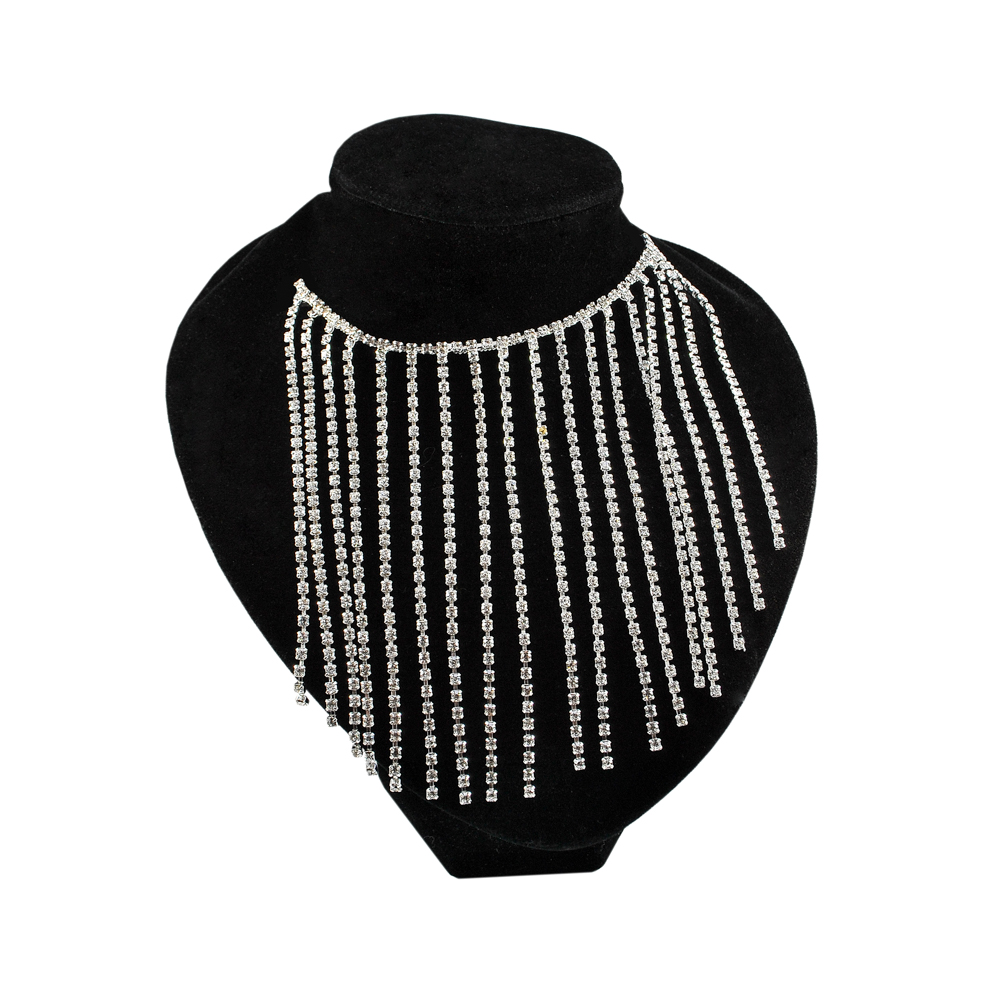 Тесьма стразы с подвесками, 12см, никель, белый, ярд. Тесьма из страз