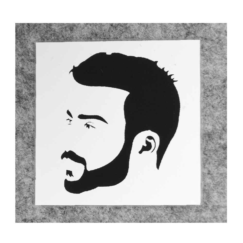 Термоаппликация резиновая Парень с бородой 47*47мм, черно-белая, шт. Термопереводки Резиновые, Термопленка