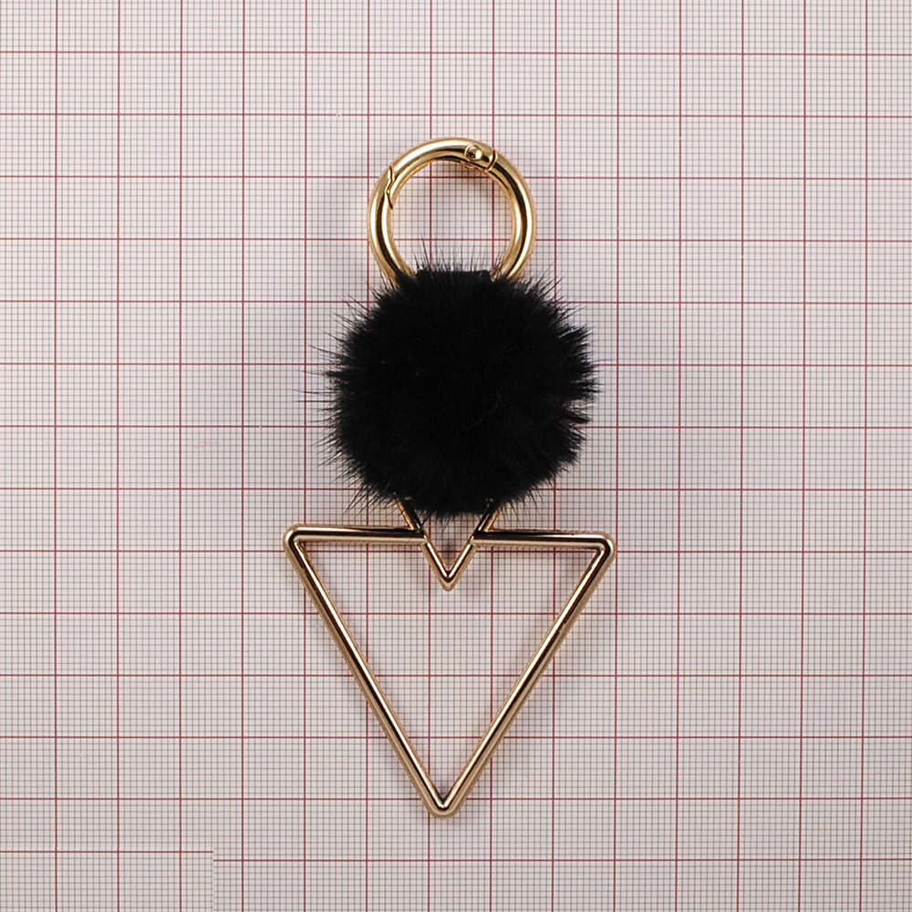 Подвеска металлическая с мехом 2 Треугольника 5,5*11см, золото и черный мех, шт. Подвески