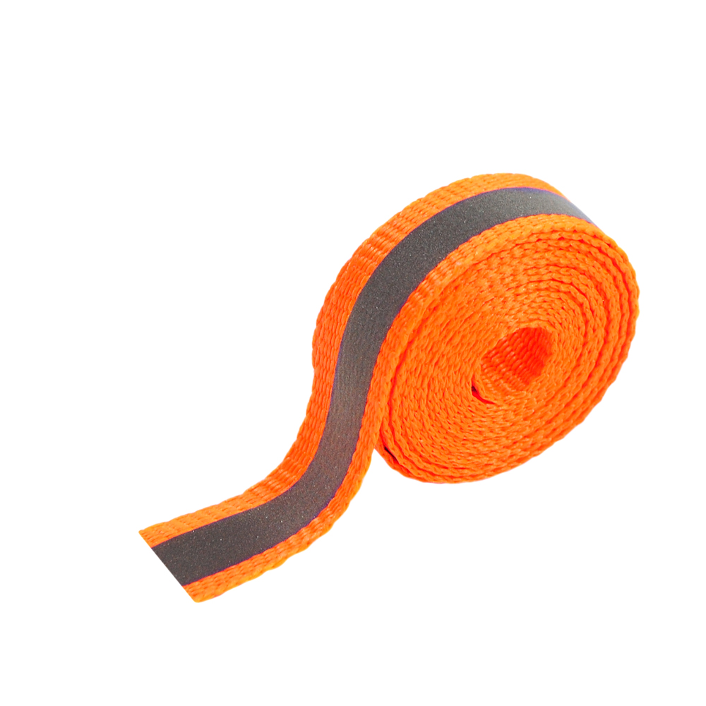 Тесьма светоотражающая горизонтальные полосы, 1см, оранжевый, серебряный, ярд. Тесьма