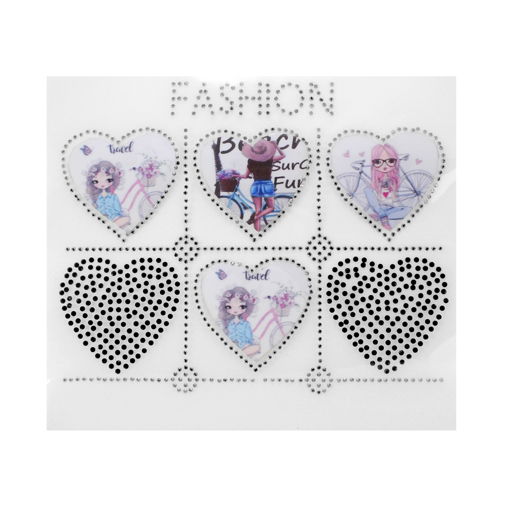 Термоаппликация стразы металл Fashion Сердца с девочками, 17*14см, коричневый, бежевый, черный, никель, шт. Аппликации клеевые Рисунки из страз