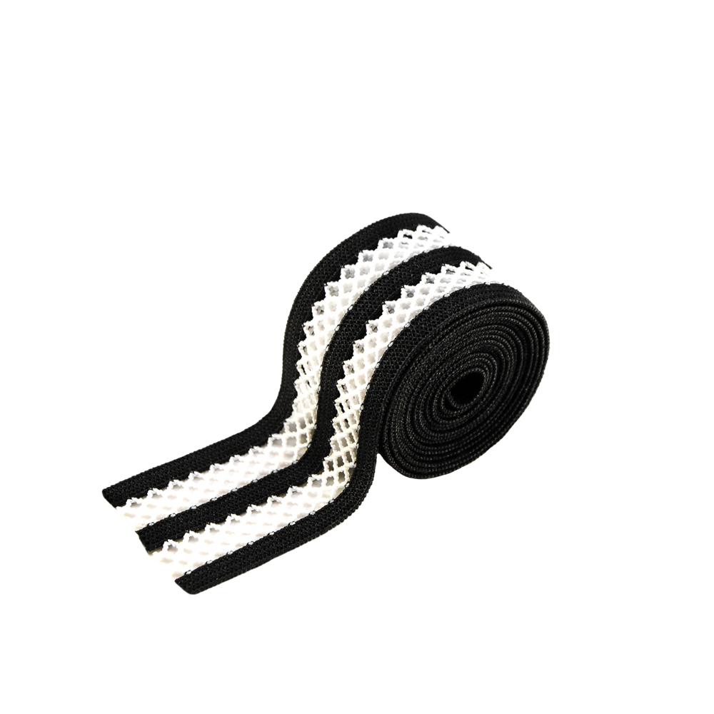 Резинка с сеткой Полосы 2,8см, черный, белый, 50ярд. Резинка