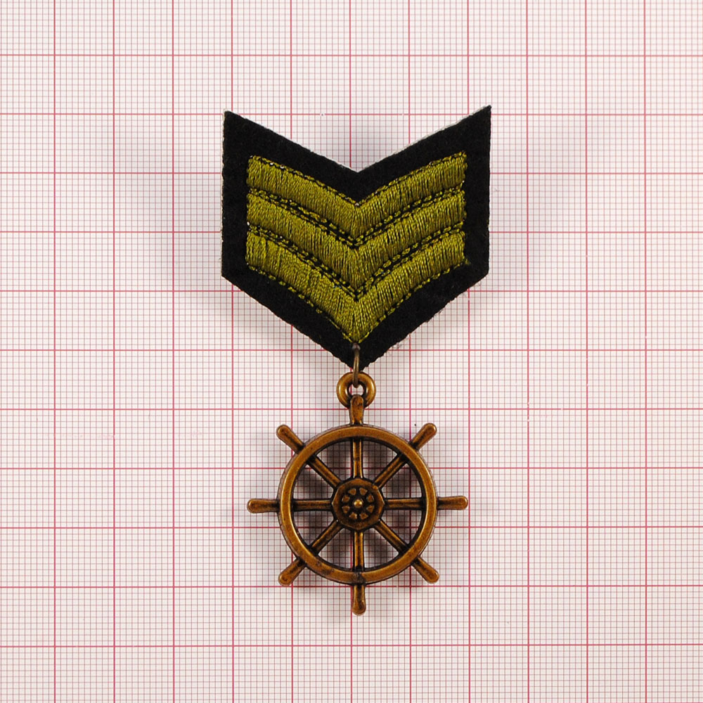 Брошь № 39 Медаль-штурвал хаки люрекс, подвеска ANT, шт. Броши