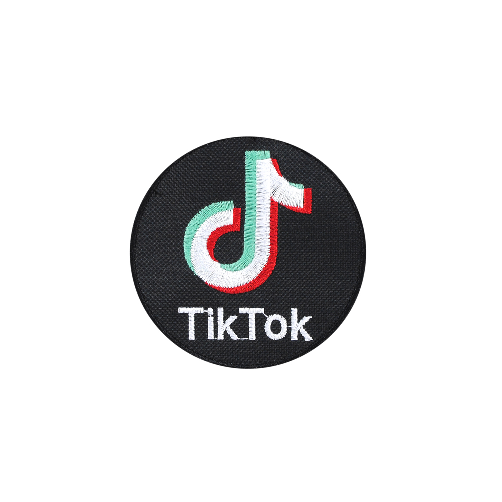 Нашивка тканевая TikTok 9см с оверлоком /флизелиновая основа/, шт. Нашивка Вышивка, Ткань