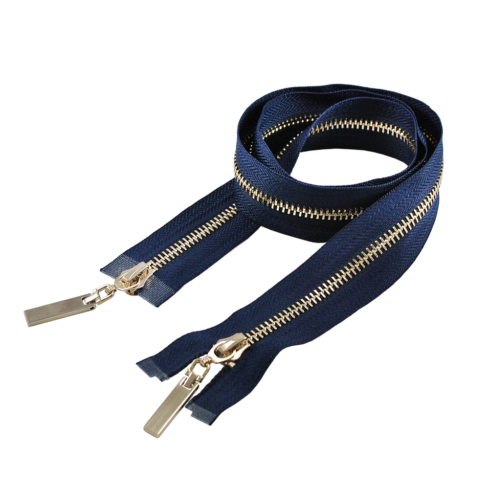 Змейка металлическая №5 80см О/Е GOLD, синяя ткань, двусторонняя, шт. Змейка Металл