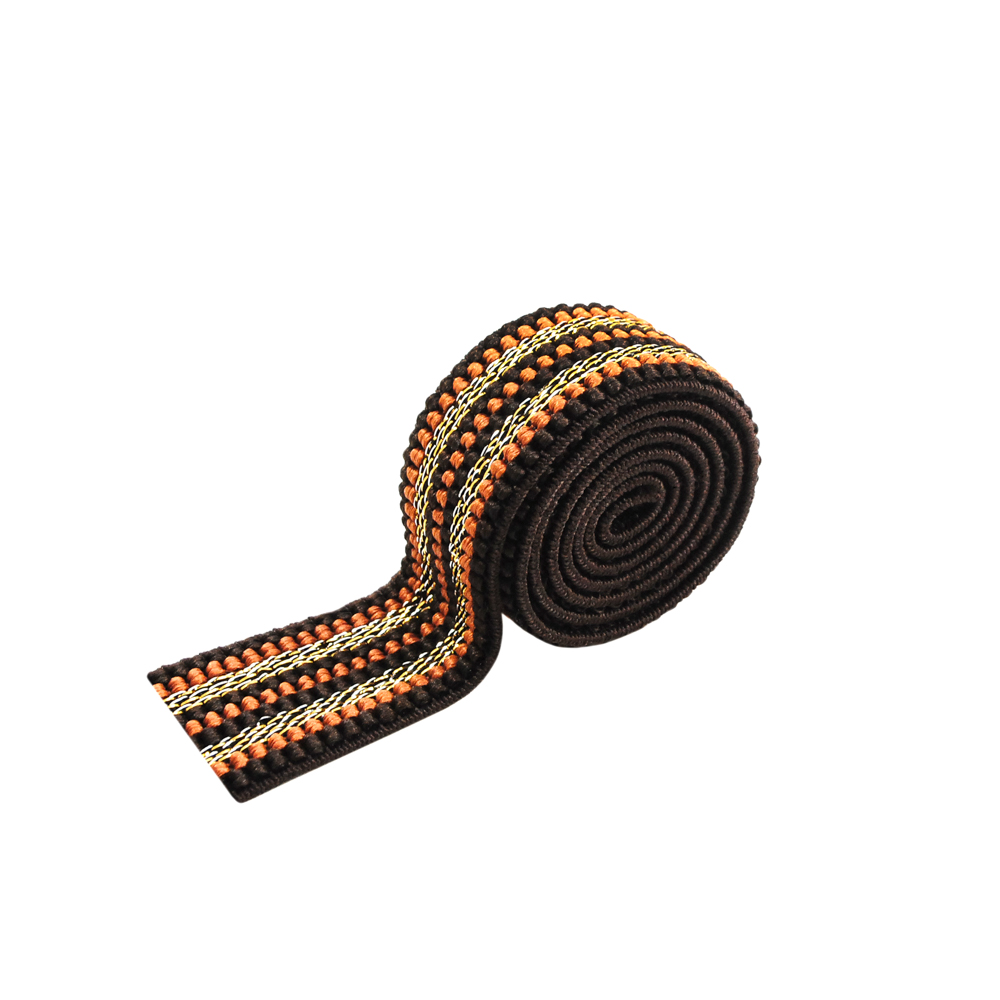 Резинка люрекс рельефная Полосы 2,5см, коричневый, бежевый и серебряный люрекс, 30ярд. Резинка