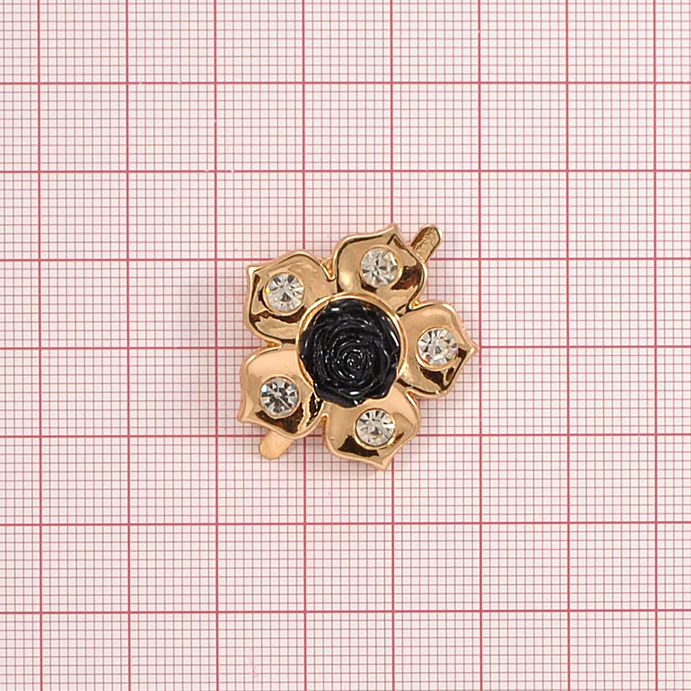 Краб металл Цветок с черным камнем 30*25 золото, белые камни, черный камень, шт. Крабы Металл Цветы, Жуки