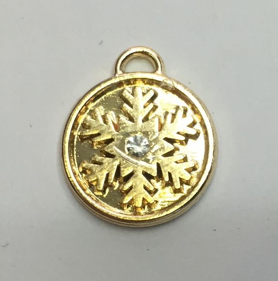 Подвеска металл Снежинка (Flirt) 15мм, 1шт SS6 белый, выпуклый лого, GOLD, шт. Подвески